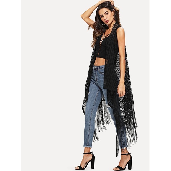 Black Sleeveless Knit Kimono Size M - Picture 4 of 7